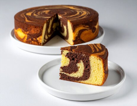 Round tiger pattern sponge cake (kue macan) slice isolated on white