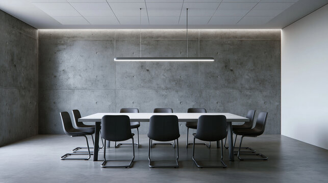 Modern Minimalist Boardroom Interior with Concrete Wall