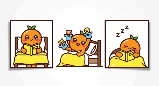 Cute Orange Character Reading and Sleeping Bedtime Story Illustration