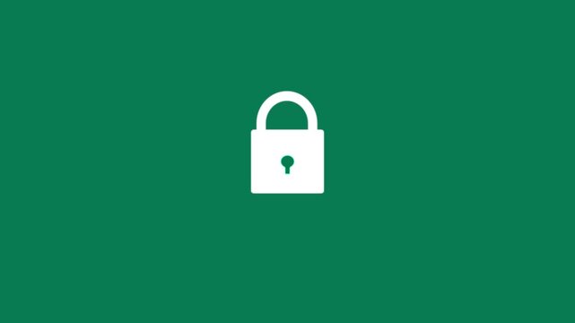 A lock icon privacy open and close animation video on green background. Padlock security open and close loop animation.