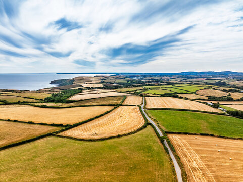 Cornwall Fields and Farms from a drone, Polruan, Cornwall, England