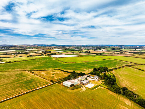 Cornwall Fields and Farms from a drone, Polruan, Cornwall, England