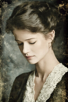 Elegant Vintage Style Female Portrait in Textured Oil Painting. AI generative.