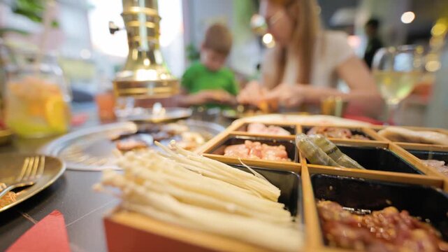 Delicious korean barbecue grill experience at restaurant