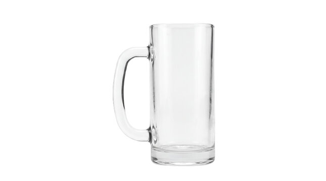 A tall, empty glass beer mug on transparent background