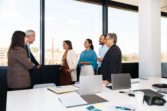 Business team discusses strategy during a meeting in the office