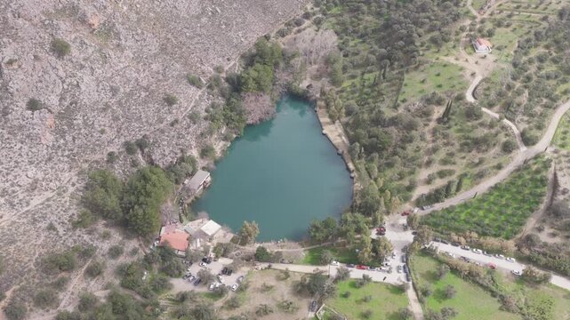 Top Down Aerial View of Zaros Lake in Crete, Greece
