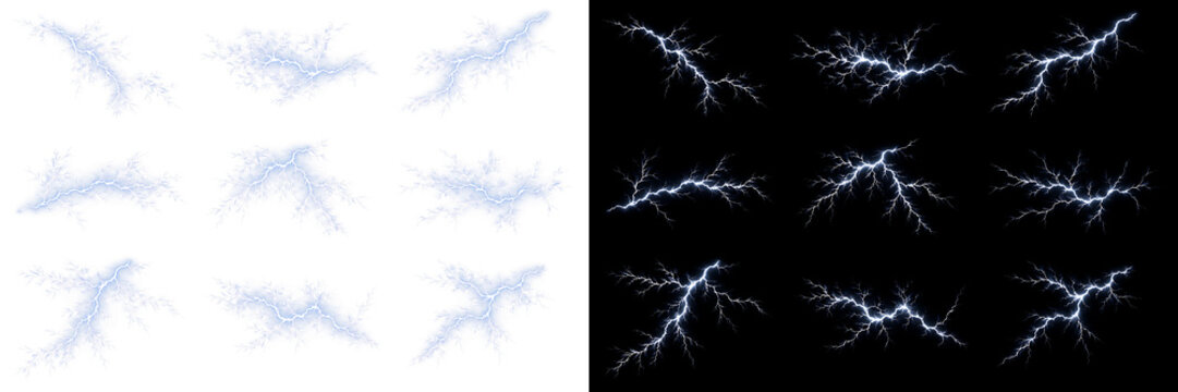 Realistic Electric Blue Lightning Arc with Powerful Plasma Effect on Black Background Transparent Graphic Design Resource for Professional Applications.