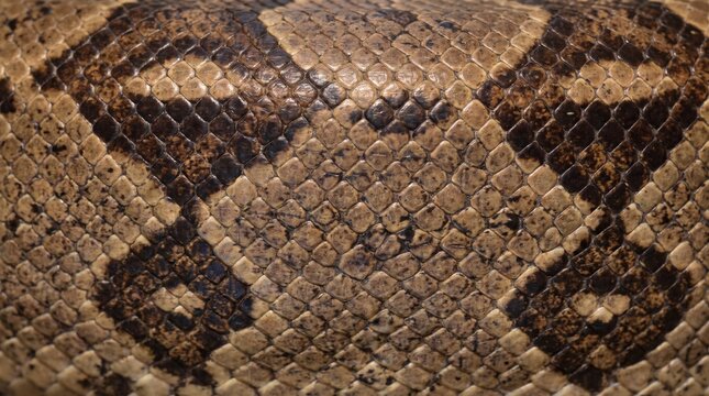 Close up of a snake skin pattern with brown and tan scales