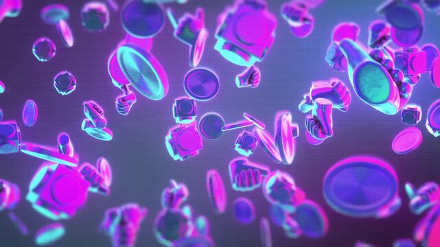 Neon 3D Shapes Floating Against a Purple Gradient Background