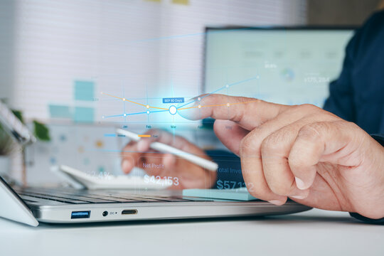 Business financial dashboard, break-even point analysis on digital interface, profit and cost performance tracking, investment analytics, revenue growth monitoring and financial planning technology