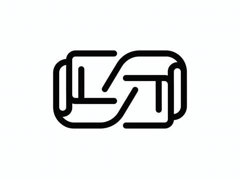 Abstract line art logo featuring an interlocking rectangular circuit loop symbol. Minimalist vector icon for blockchain, data security, network connection, fintech, and modern tech.