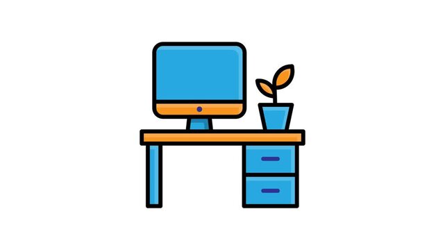 Office animated. Office workspace. Modern desk with a monitor. suitable for Management, team, marketing. flat design style.