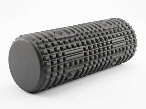 Black textured foam roller for myofascial release, physical therapy, and deep tissue massage fitness equipment