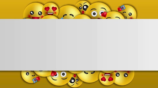 Yellow smiley faces floating with copy space area for text in smooth animated graphic background design.