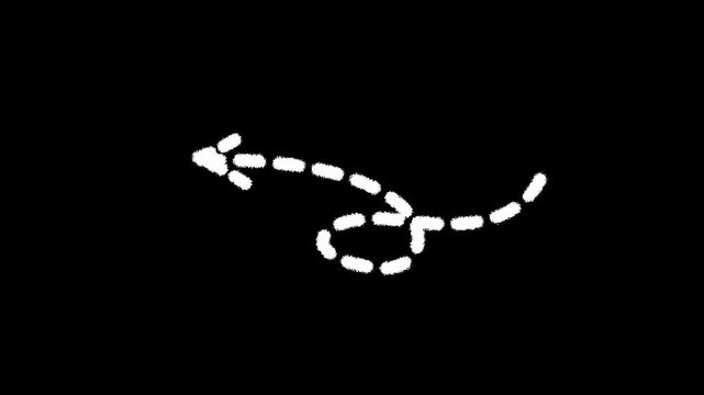 Animated white dashed route path following looping motion isolated on solid black background for overlay.