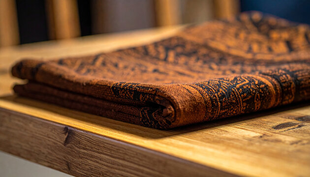 Cozy warm authentic brown African mud cloth textile with intricate patterns, perfect for home decor or crafting projects
