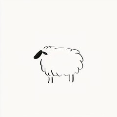 Obraz premium Minimalist Black Outline Drawing of a Fluffy Cartoon Sheep Isolated on a Plain White Background