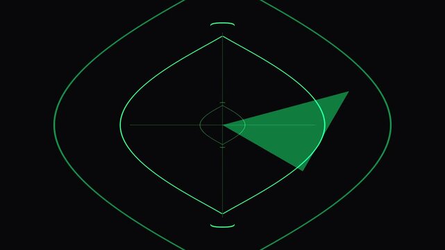 Green Radar Chart Triangles Rotating in Abstract Futuristic Display Against Dark Background