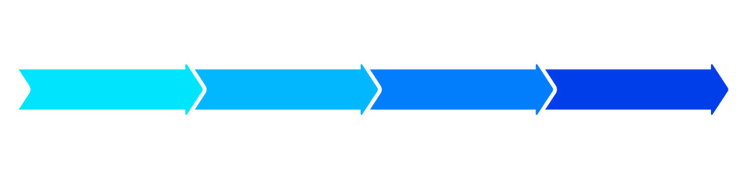Four-step cyan to blue gradient chevron process banner pointing right, isolated on a solid black background.