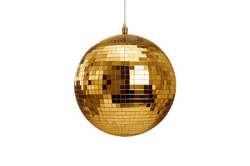 Obraz premium Hanging golden mirrored disco ball with reflective tiles