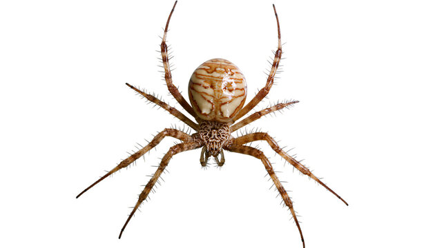 Orb weaver spider with patterned abdomen and hairy legs