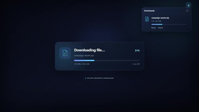 File Download Interface Fills Progress Bar and Confirms Completed Transfer