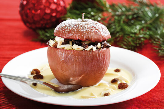 Baked apple with vanilla ice cream