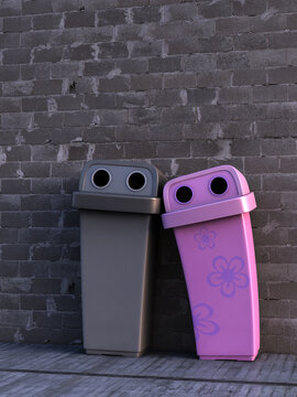 Two dustbins, 3D Rendering