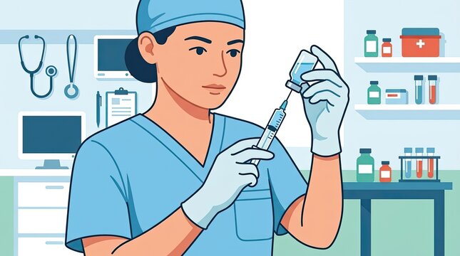 Healthcare Professional Preparing Medication in a Clinic Environment