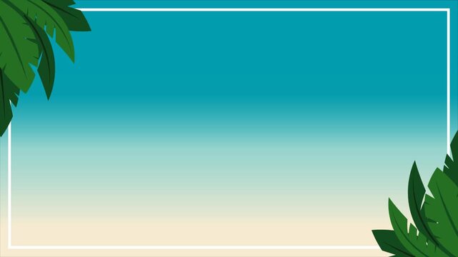 Summer tropical background with palm leaves frame and gradient blue sky space