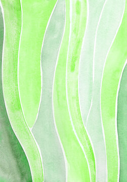 Abstract green watercolor background with wavy lines and copy space