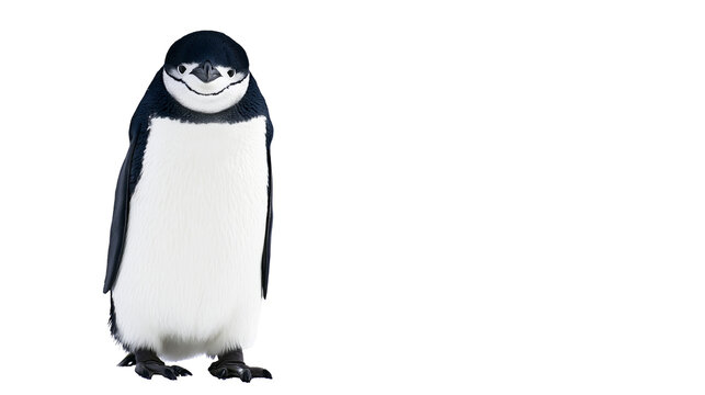 Chinstrap penguin standing upright white chest, black head