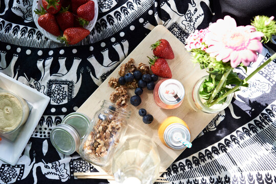 Healthy picnic in a park in summer