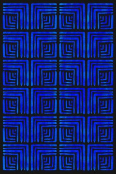Blue geometric pattern shows abstract ink lines on black background