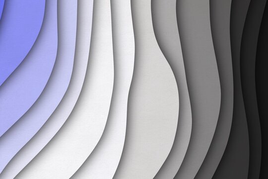 Abstract wavy layered paper cut background in blue and gray gradient