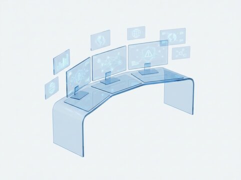 Cybersecurity Operations, Multi-screen threat detection dashboard with floating analytics 