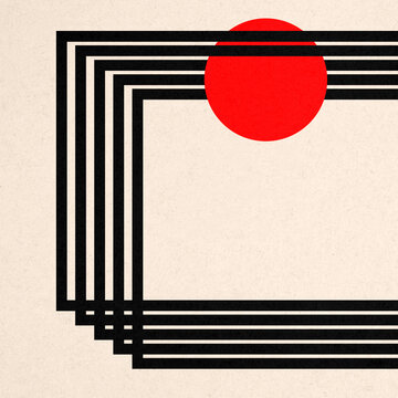 Abstract constructivist illustration with squares and red sphere
