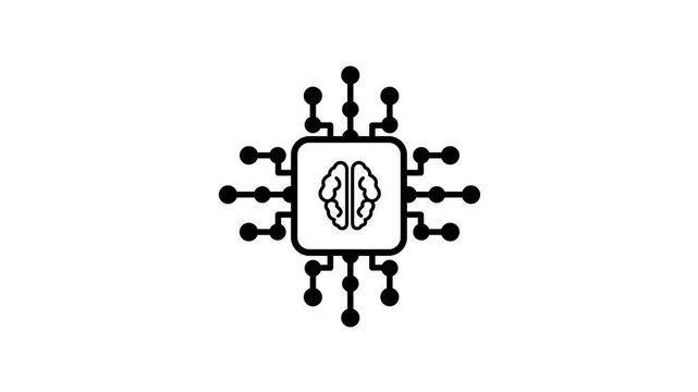 Chip processor icon with digital network lines animation isolated on white background