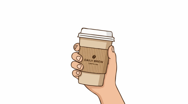 A person's hand holding a takeaway coffee cup with a brown sleeve