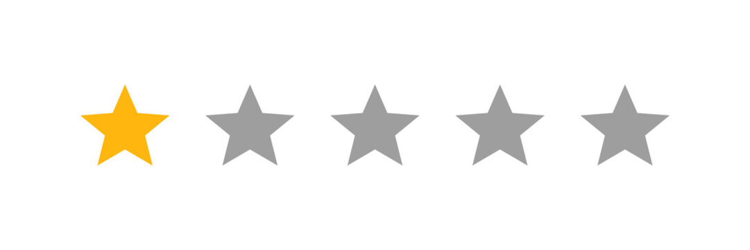 Yellow and Grey One Star Rating Graphic Element Isolated on Transparent Background