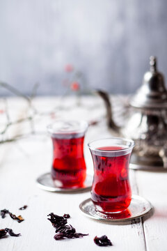 Hollyhock tea in tea glasses