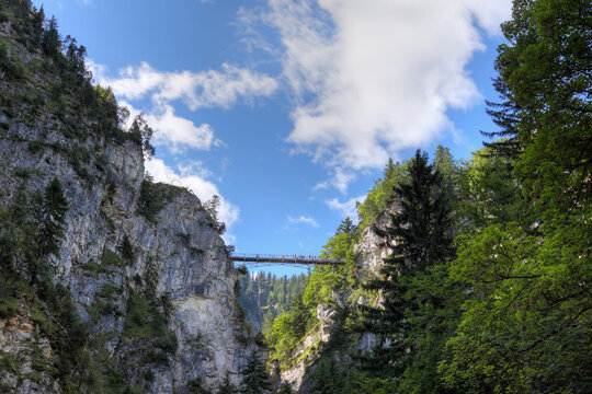 Germany, Bavaria, Swabia, Schwaben, Allgaeu, Ostallgau, P&ouml;llatschlucht, Marienbrucke, View of mary's bridge over poellat gorge