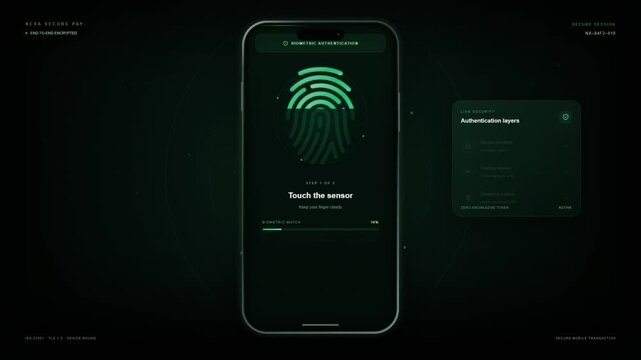 Biometric Mobile Payment Interface Scans Fingerprint and Confirms Secure Transaction