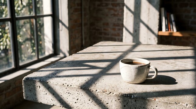 Ceramic coffee cup on a concrete table