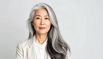 Fototapeta premium Profile Portrait of Elegant Silver-Haired Woman with Graceful Aging Beauty
