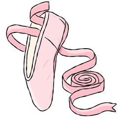 Pink Ballet Pointe Shoe with Satin Ribbon Hand Drawn Ballerina Dance Doodle Illustration © Saltyarts design