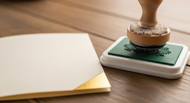 Elegant Craftsmanship with Stamp on Paper and Wooden Table