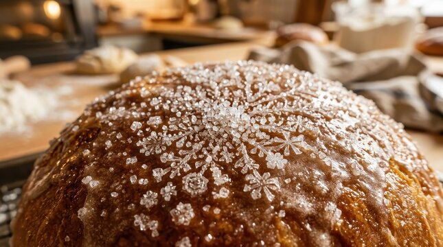 Freshly Baked Artisan Bread with Snowflake Decoration and Texture