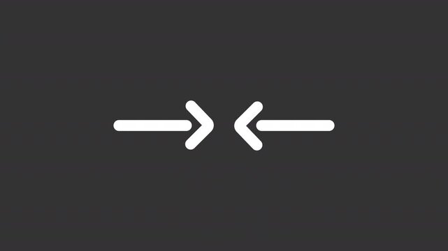 Animated force of opposing sides white line icon. Centralized point of contact animation. Navigation arrows pointing inside. Isolated element on dark background. Alpha transparent video